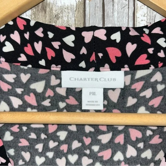 Charter Club Heart Print Blouse XLP Plus Size Black Pink V Neck 3/4 Sleeve Top - Picture 6 of 6